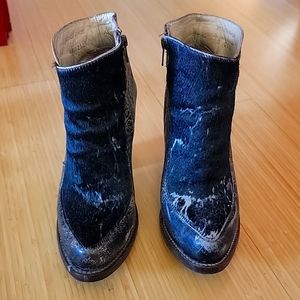 Black leather and calf hair booties